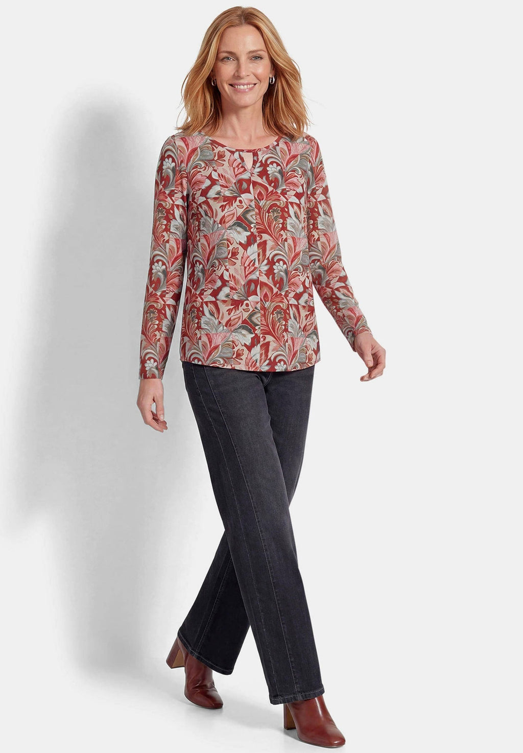 GOLDNER Shirt Petite long sleeved top red patterned – view 2