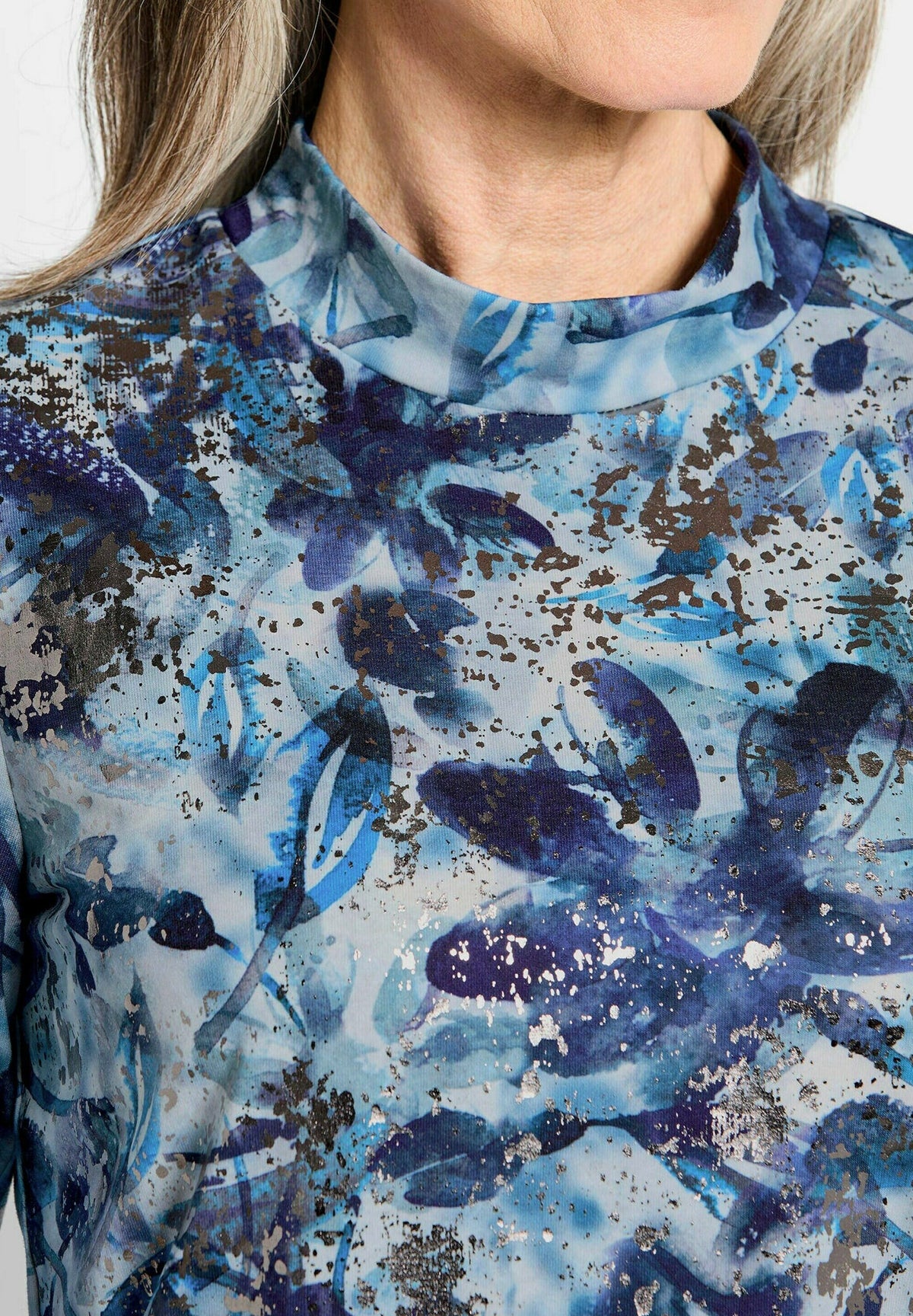 GOLDNER Drucks Petite long sleeved top blue patterned – view 4
