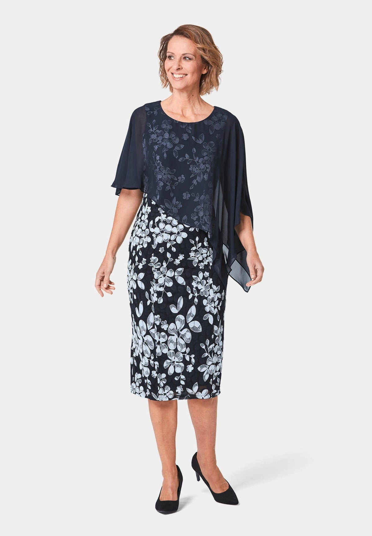 GOLDNER shift dress midnight blue white flowered – view 2