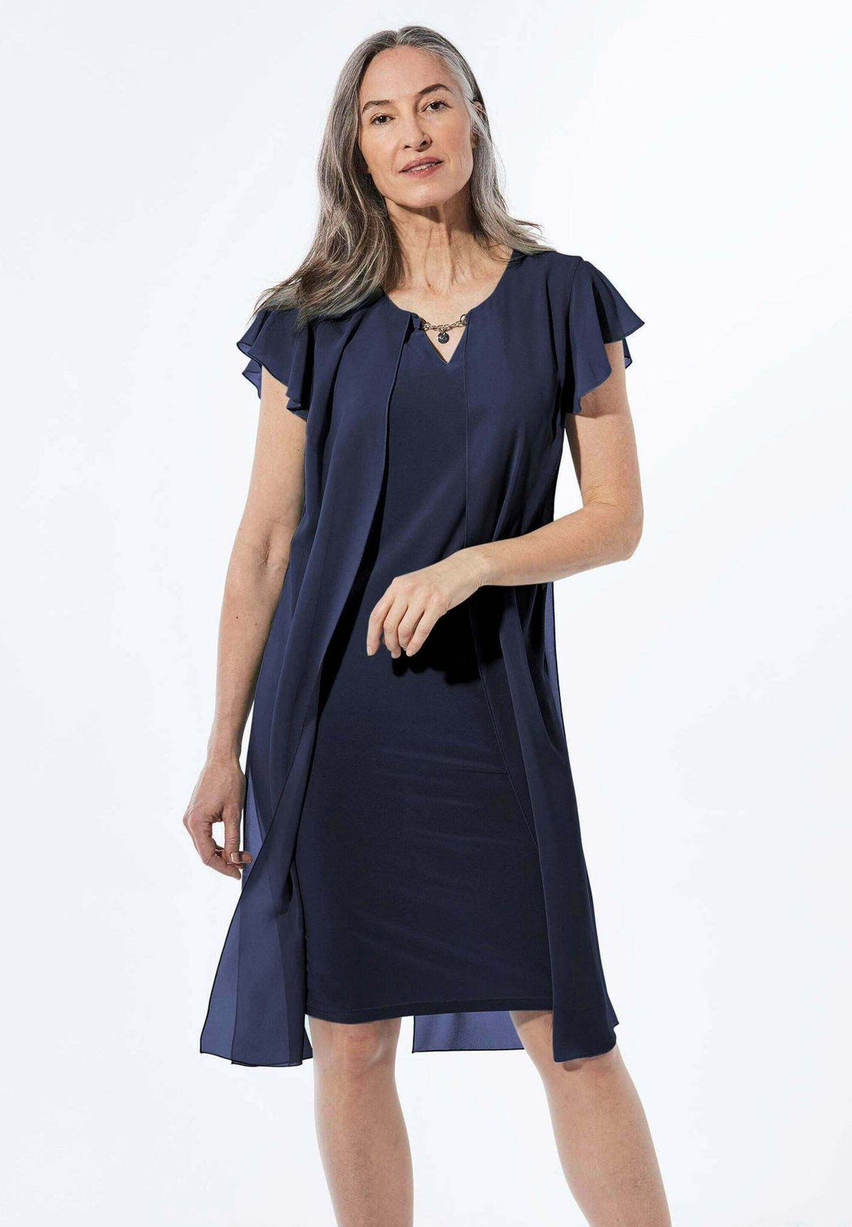 GOLDNER Petite day dress navy – front view