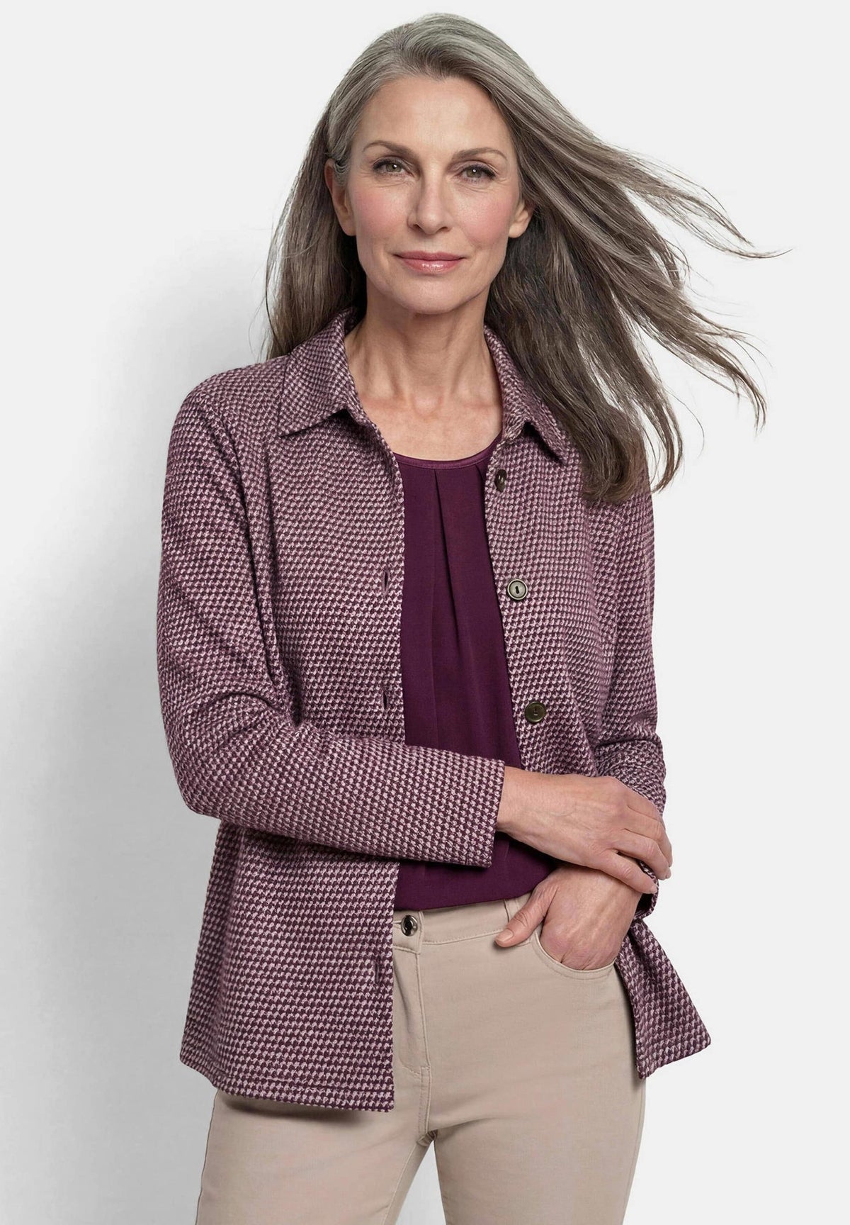 GOLDNER Jacke Petite Hemdjacke pepita bordeaux – front view