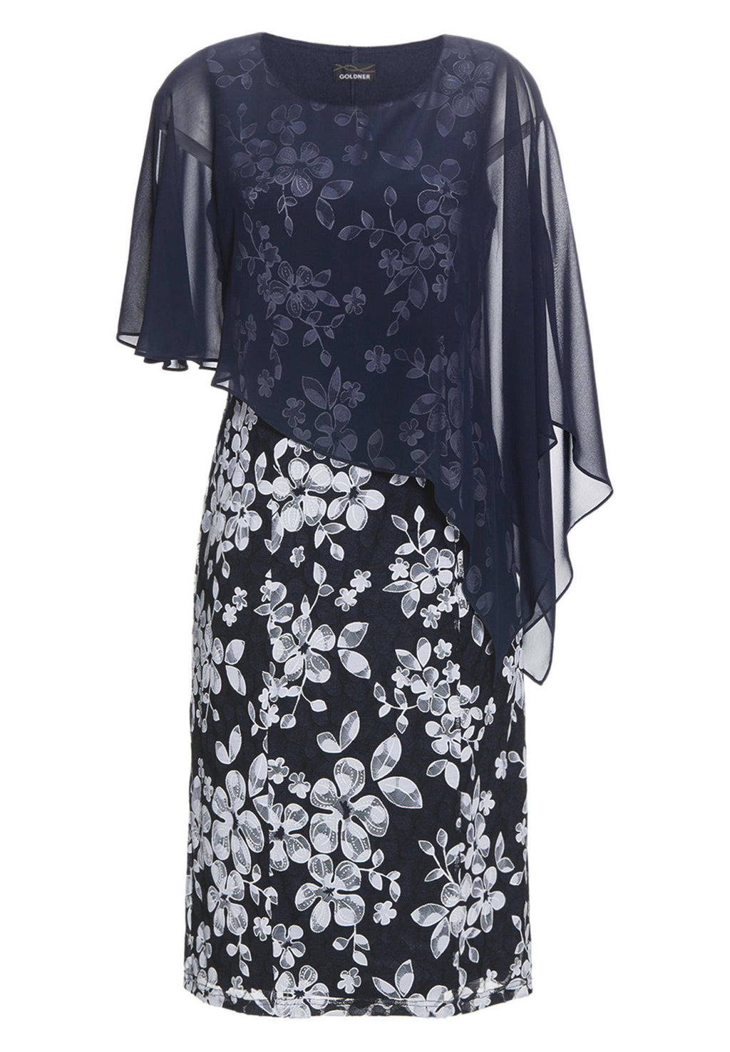 GOLDNER shift dress midnight blue white flowered – view 6
