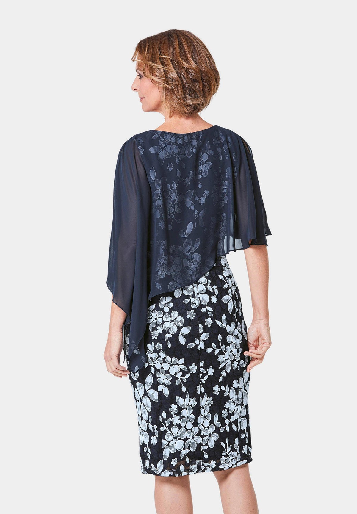 GOLDNER shift dress midnight blue white flowered – view 3
