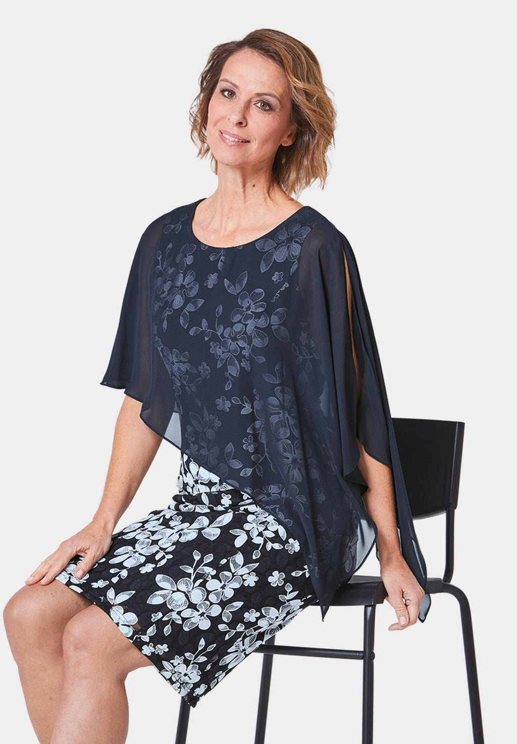 GOLDNER shift dress midnight blue white flowered – view 5