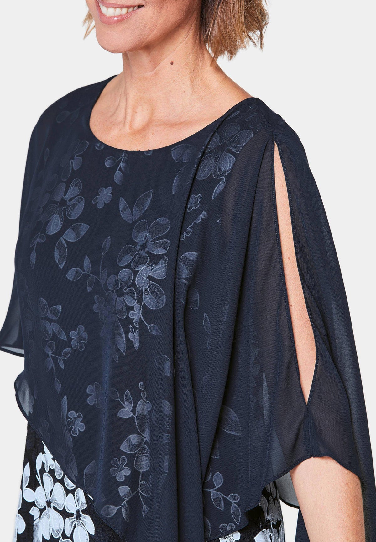 GOLDNER shift dress midnight blue white flowered – view 4