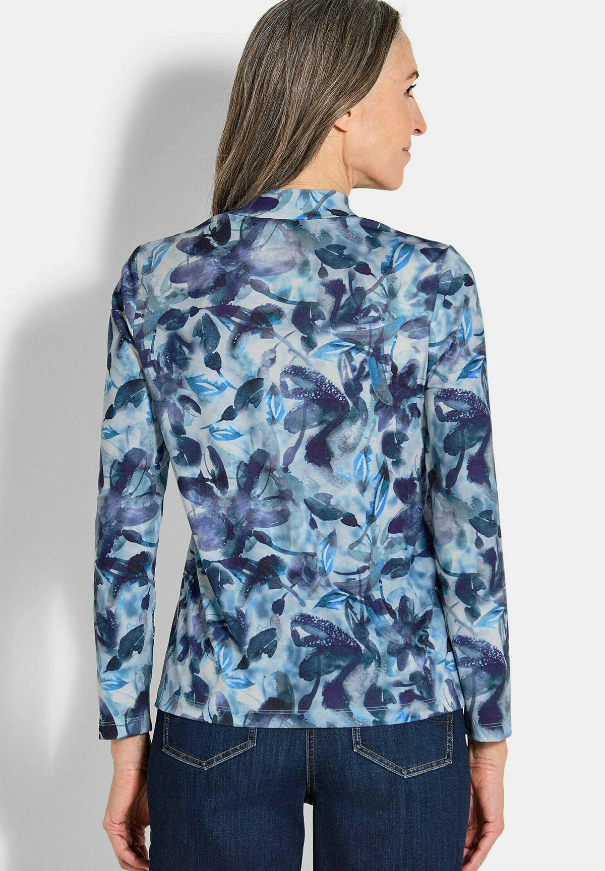 GOLDNER Drucks Petite long sleeved top blue patterned – view 3